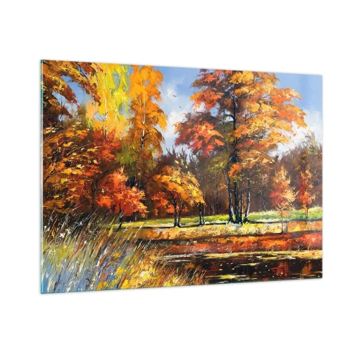 Obraz na skle - Krajinka v zlatej a hnedej - 100x70 cm