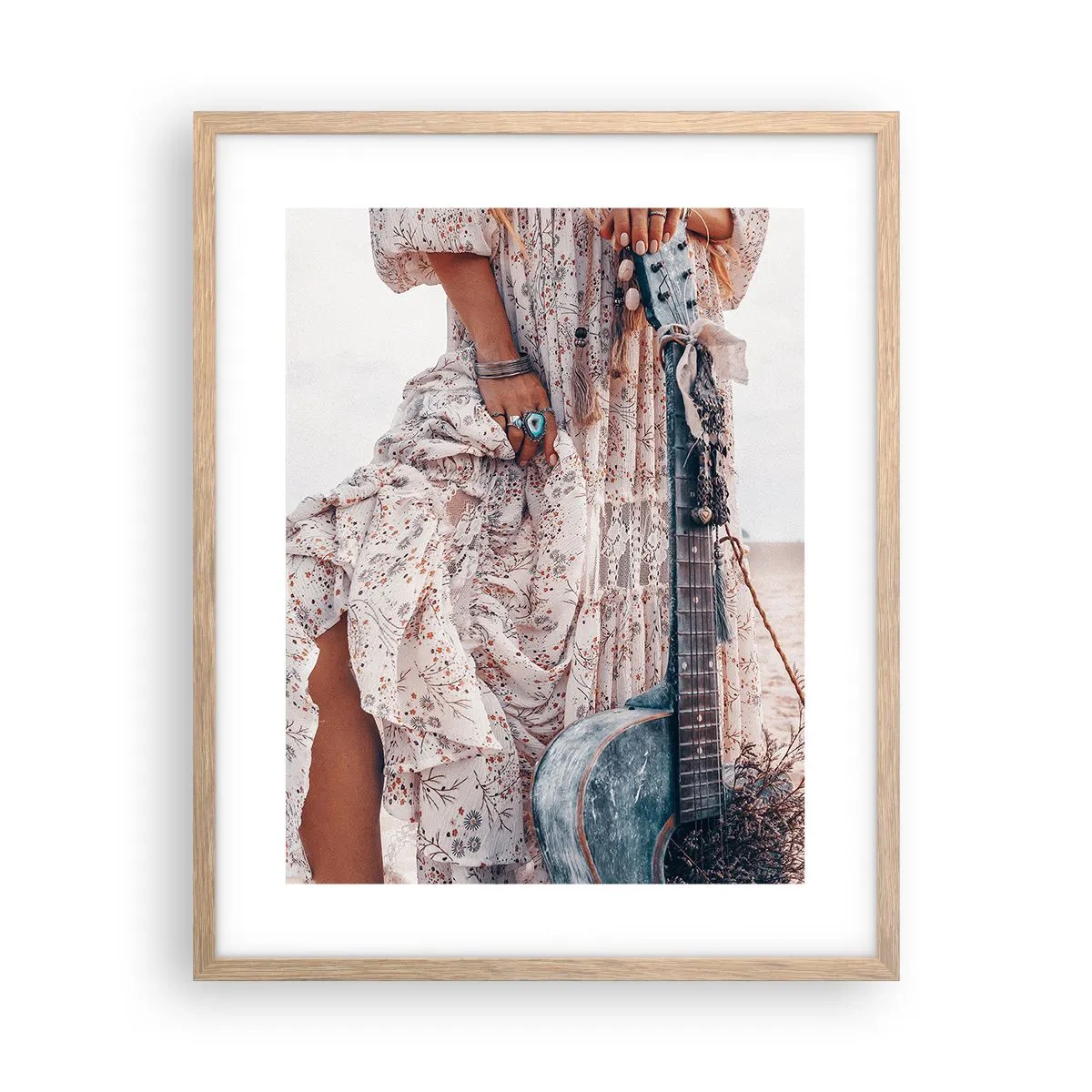 Plagát v ráme zo svetlého duba - Kvetinové deti na ceste - 40x50 cm