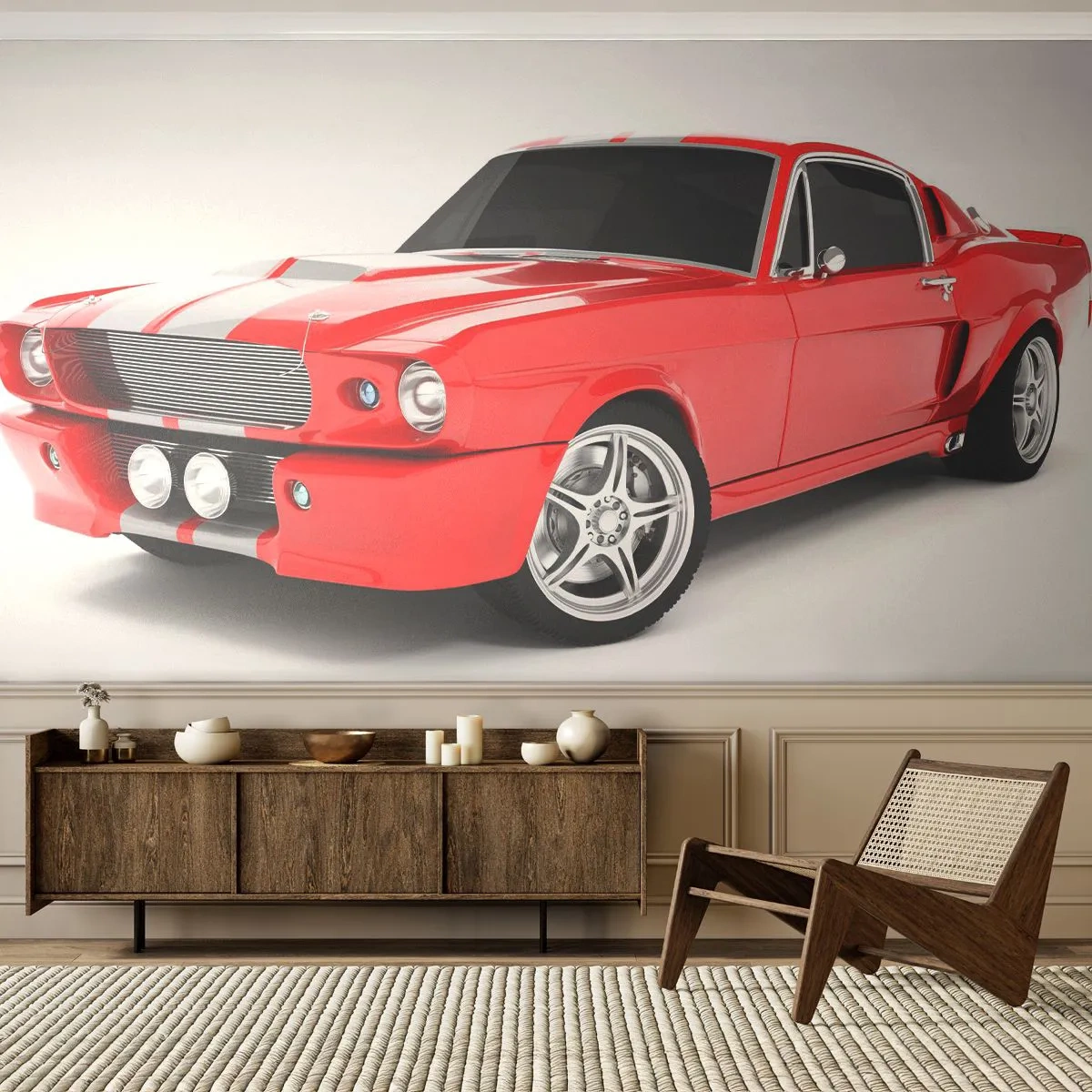 Samolepiaca Fototapeta Deluxe Sticker - Mustang rýchly ako vietor - Automobilový priemysel, Vintage auto, Automobil Mustang z roku 1967 - 250x175 cm