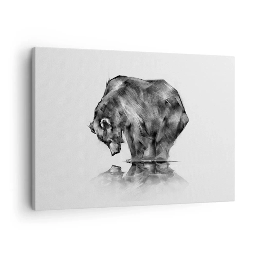 Obraz na plátne - Kresba medveďa v minimalistickom štýle - 70x50cm - Je príjemné sa stretnúť s niekým blízkym - Moderná nástenná dekorácia do obývacej izby a spálne ARTTOR