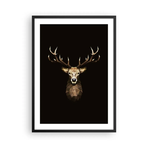 Plagát v čiernom ráme - Geometrický obraz jeleňa na čiernom pozadí - 50x70cm - Kubistický jeleň - Moderná nástenná dekorácia do obývacej izby a spálne ARTTOR