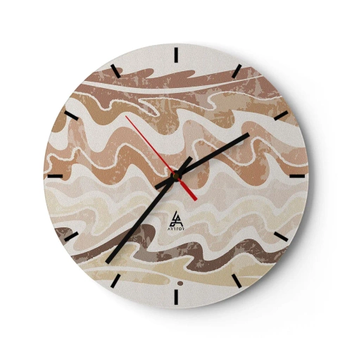 Nástenné hodiny - Vlnité línie v teplých, piesočnatých odtieňoch - 30x30cm - Dobrá energia – dobré emócie - Moderná nástenná dekorácia do obývacej izby, kuchyne a spálne ARTTOR