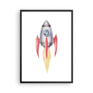 Plagát v čiernom ráme - Vesmírna raketa v štýle akvarelu - 50x70cm - Vyššie, rýchlejšie, ďalej - Moderná nástenná dekorácia do obývacej izby a spálne ARTTOR