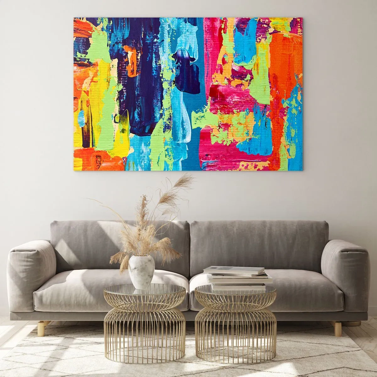 Obraz na skle - Ilustrácia abstraktnej maľby v intenzívnych farbách - 70x50cm - Život je krásny! - Moderná nástenná dekorácia do obývacej izby a spálne ARTTOR