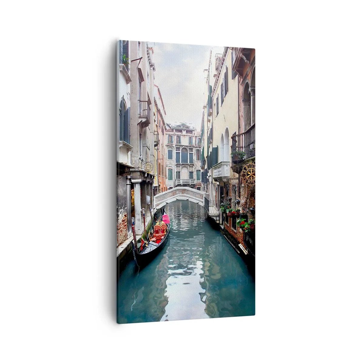 Obraz na plátne - Benátska krajina s gondolou a mostíkom - 55x100 cm