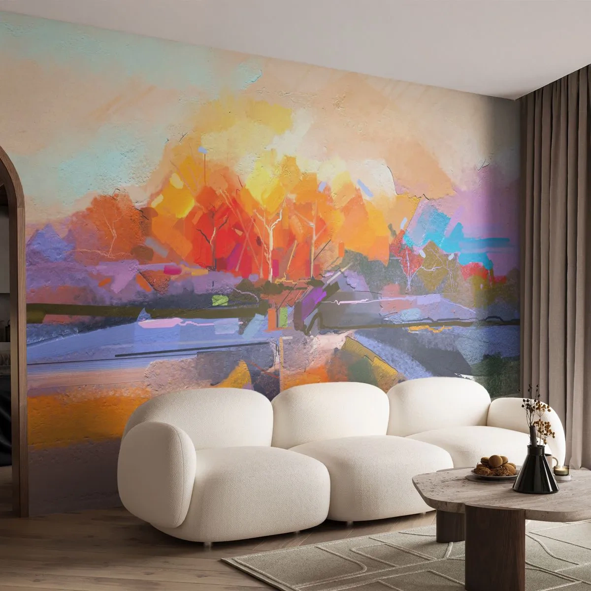 Fototapeta Standard Eco - Jesenná krajina v abstraktnej, maliarskej kompozícii - 100x70cm - A bola jeseň - Moderná nástenná dekorácia do obývacej izby a spálne ARTTOR