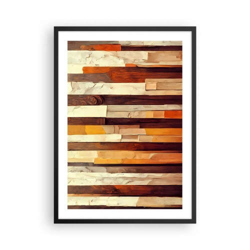 Plagát v čiernom ráme - Abstraktná kompozícia drevených panelov v teplých farbách. - 50x70cm - Hymna lesných stromov - Moderná nástenná dekorácia do obývacej izby a spálne ARTTOR