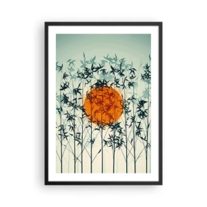 Plagát v čiernom ráme - Slnko za bambusovými konármi - 50x70cm - Japonské slnko - Moderná nástenná dekorácia do obývacej izby a spálne ARTTOR