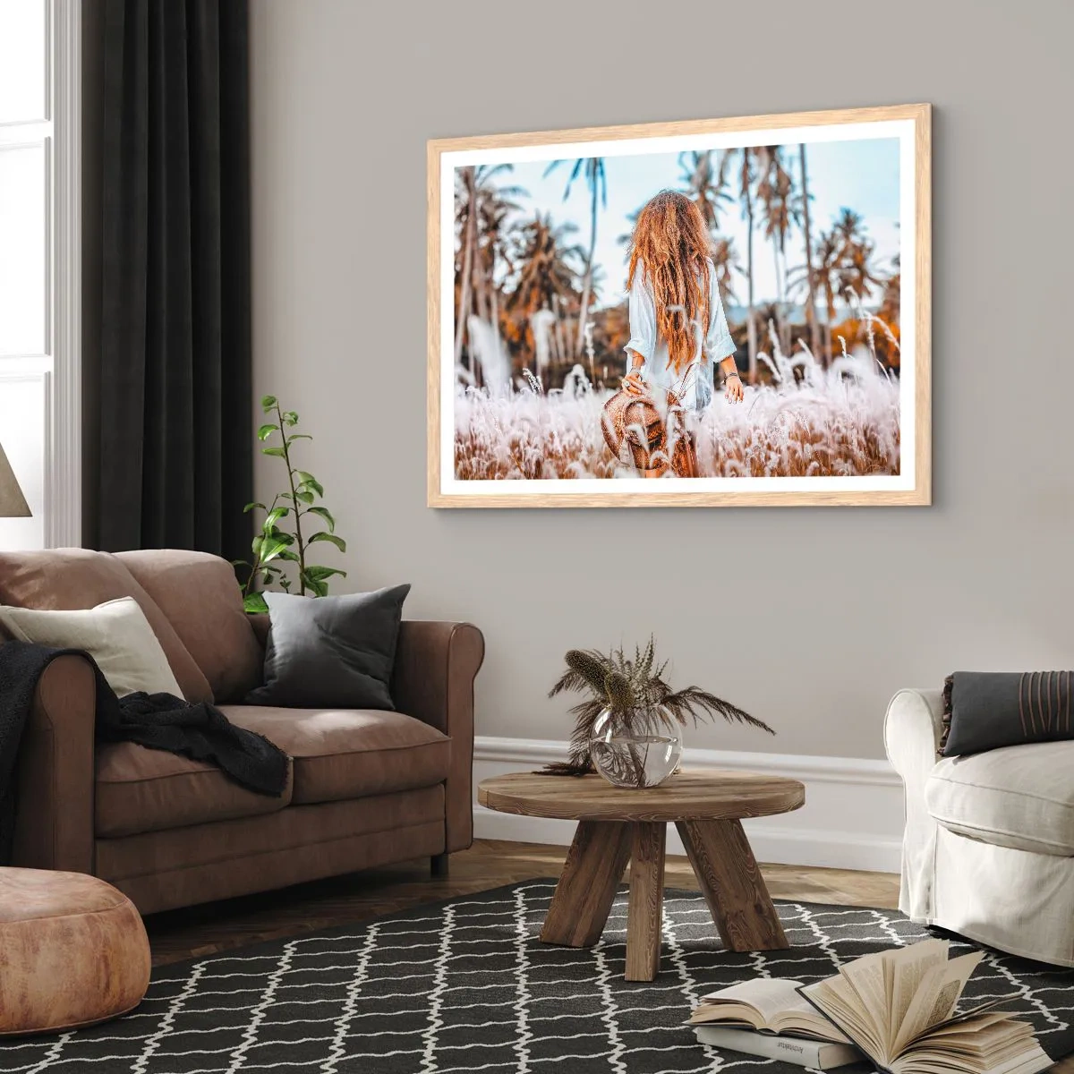 Plagát v ráme zo svetlého duba - Zrodená z trávnej páperie - 91x61 cm