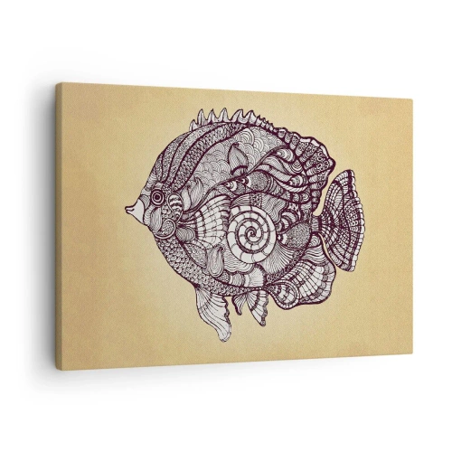 Obraz na plátne - Dekoratívne ryby v štýle kresby so vzormi - 70x50cm - Z oceánu ornamentov - Moderná nástenná dekorácia do obývacej izby a spálne ARTTOR