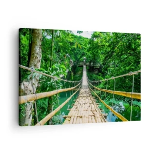 Obraz na plátne - Visutý bambusový most obklopený zeleňou - 70x50cm - Opičí most nad zeleňou - Moderná nástenná dekorácia do obývacej izby a spálne ARTTOR