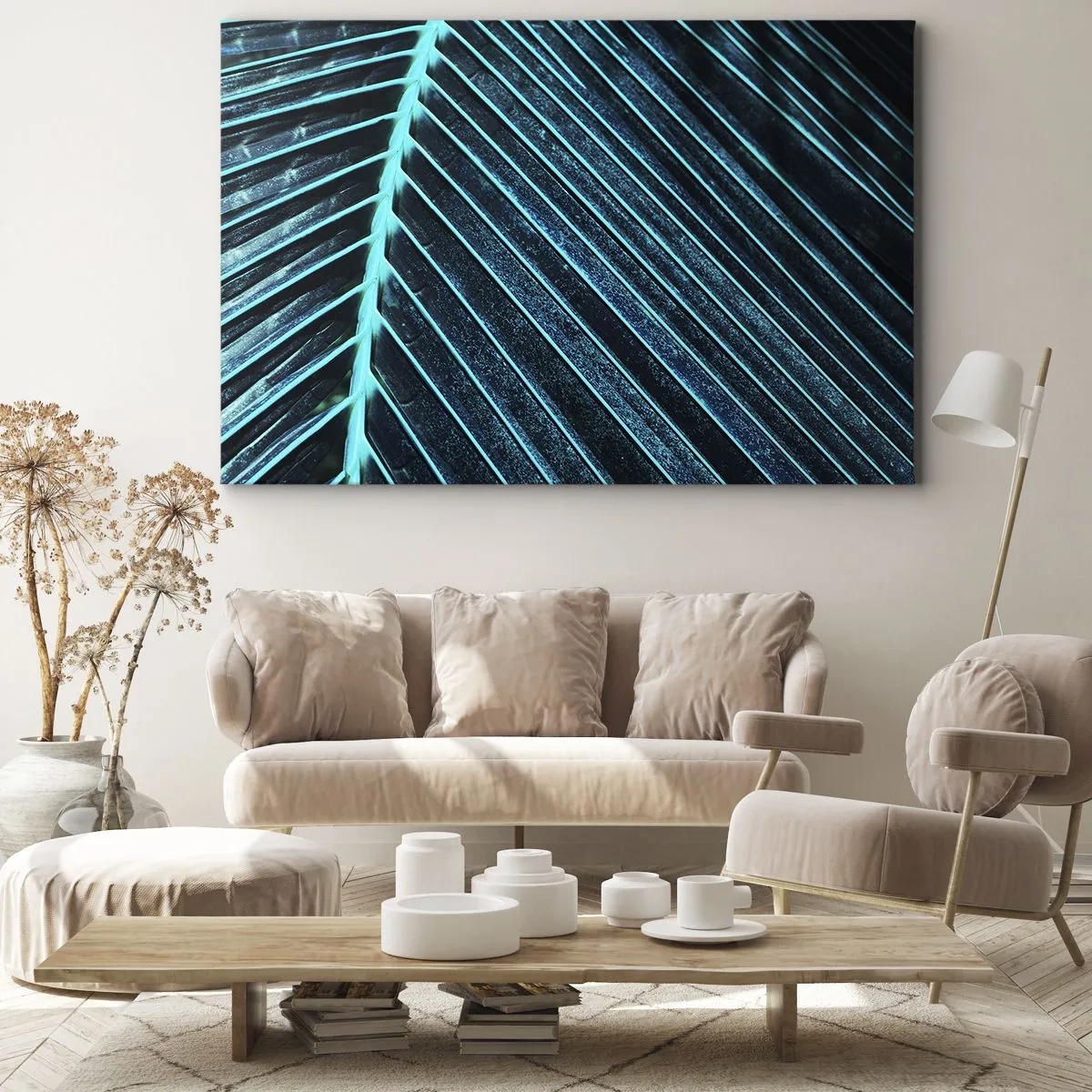 Obraz na plátne - Makrofotografia listu v odtieňoch tyrkysovej a námorníckej modrej - 70x50cm - Textúra zelene - Moderná nástenná dekorácia do obývacej izby a spálne ARTTOR
