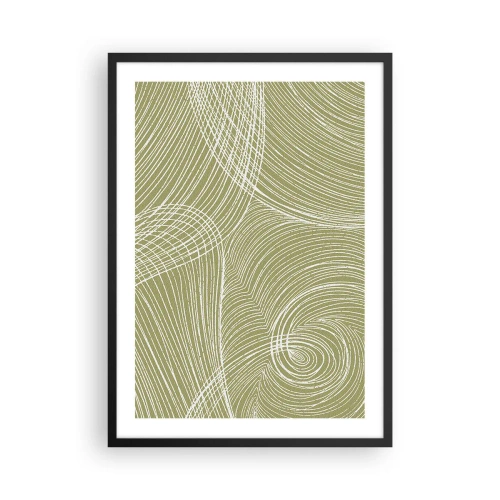 Plagát v čiernom ráme - Abstraktná kompozícia v odtieňoch zelenej s dynamickými líniami. - 50x70cm - Majstrovská abstrakcia v bielej - Moderná nástenná dekorácia do obývacej izby a spálne ARTTOR