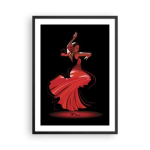 Plagát v čiernom ráme - Flamenco tanečnica v červených šatách na čiernom pozadí - 50x70cm - Horúca duša flamenco - Moderná nástenná dekorácia do obývacej izby a spálne ARTTOR