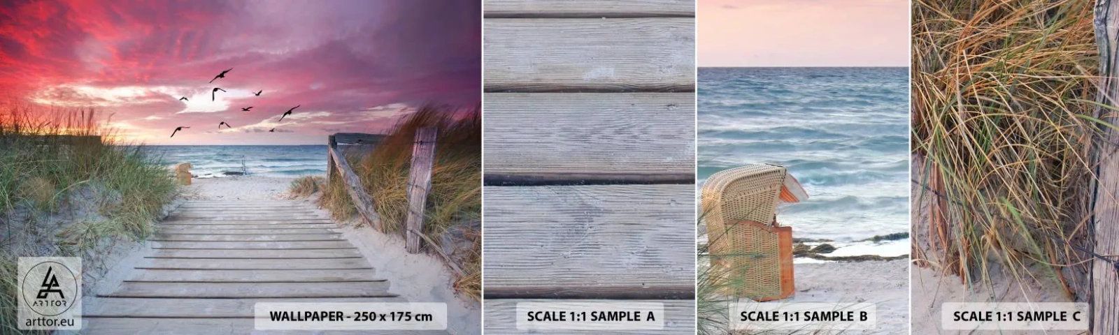 Vzorka samolepiacej fototapety Deluxe Sticker - Baltská impresia - Morská krajina, Pláž, Vtáky - 100x30 cm