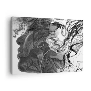 Obraz na plátne - Abstraktná tvár v čiernej a bielej farbe s dynamickými líniami. - 70x50cm - Zapletená v snoch - Moderná nástenná dekorácia do obývacej izby a spálne ARTTOR
