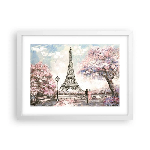 Plagát v bielom ráme - Aprílová prechádzka Parížom - 40x30 cm