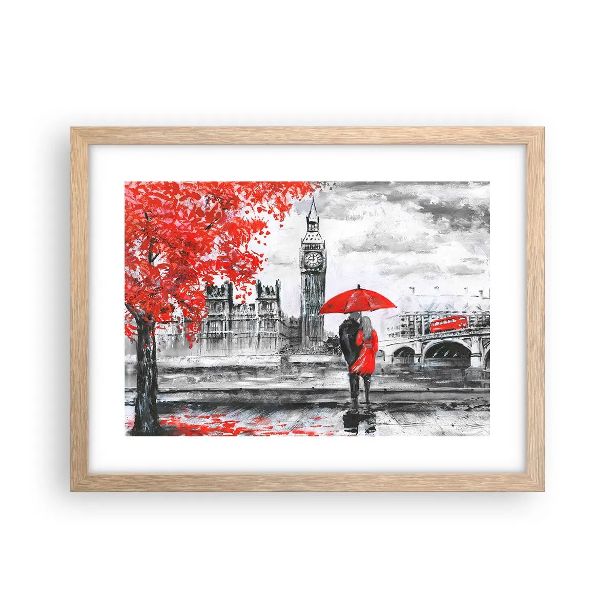 Plagát v ráme zo svetlého duba - Zamilovaní do Londýna - 40x30 cm