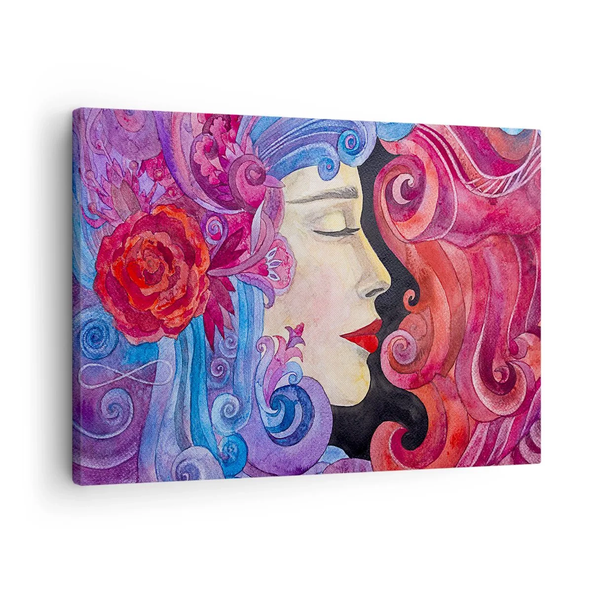 Obraz na plátne - Farebný profil ženy v umeleckom štýle - 70x50cm - Secesia stále živá - Moderná nástenná dekorácia do obývacej izby a spálne ARTTOR
