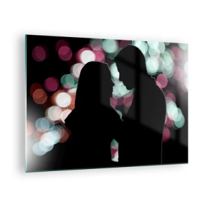 Obraz na skle - Siluety páru na pozadí farebných bokeh svetiel - 70x50cm - Áno! - Moderná nástenná dekorácia do obývacej izby a spálne ARTTOR