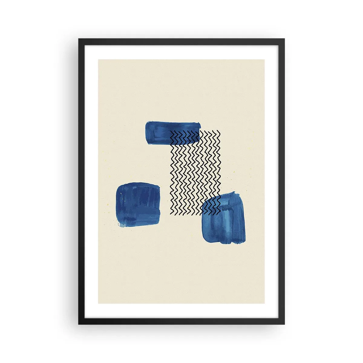 Plagát v čiernom ráme - Abstraktná kompozícia v odtieňoch námorníckej modrej s čiarami - 50x70cm - Abstraktné kvarteto - Moderná nástenná dekorácia do obývacej izby a spálne ARTTOR