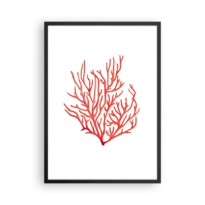 Plagát v čiernom ráme - Červený koral na bielom pozadí v minimalistickom štýle - 50x70cm - Koralový filigrán - Moderná nástenná dekorácia do obývacej izby a spálne ARTTOR