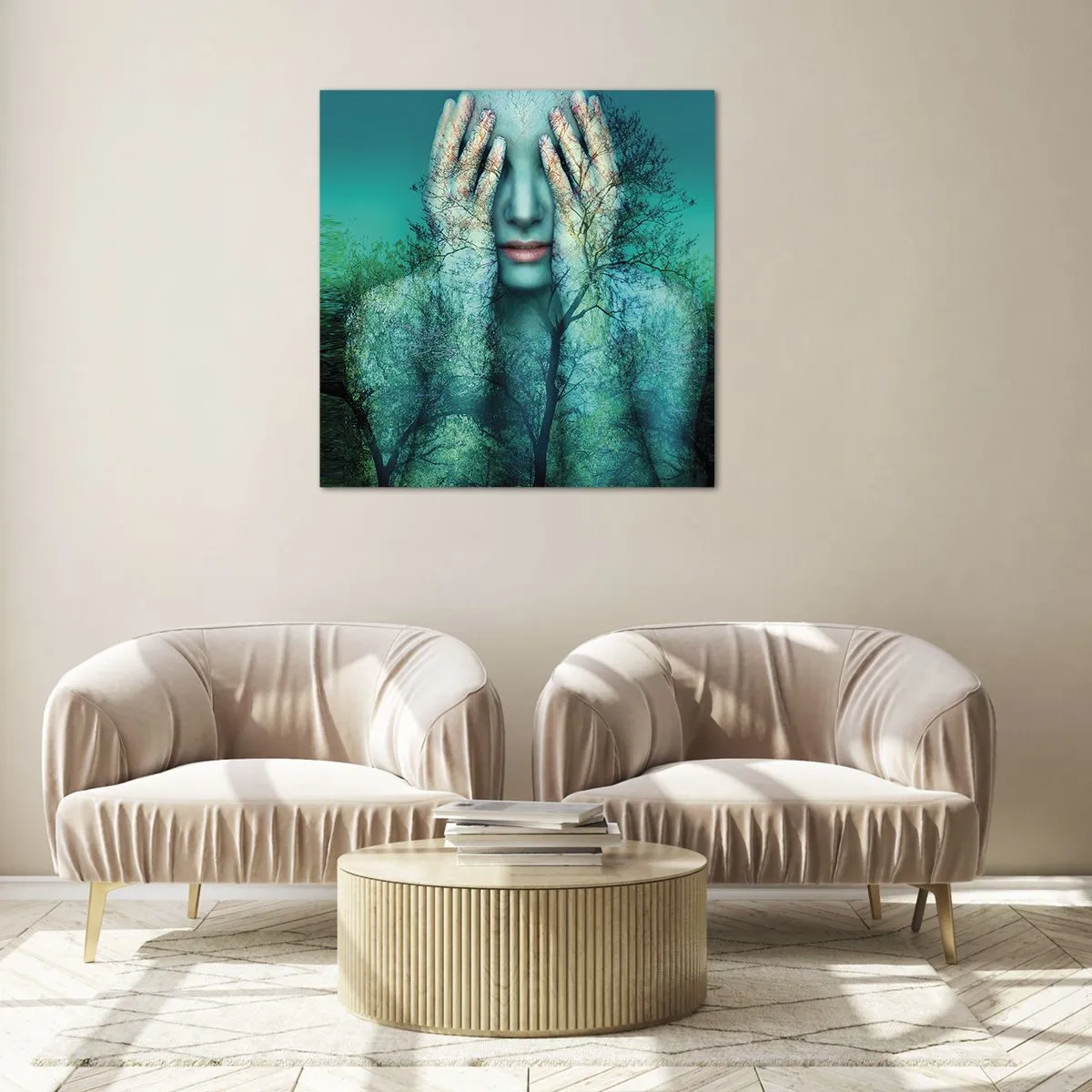 Obraz na skle - Ponorená do modrej - 50x50 cm