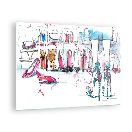 Obraz na skle - Ilustrácia elegantných vysokých podpätkov v obchode - 70x50cm - Sezame, otvor sa - Moderná nástenná dekorácia do obývacej izby a spálne ARTTOR