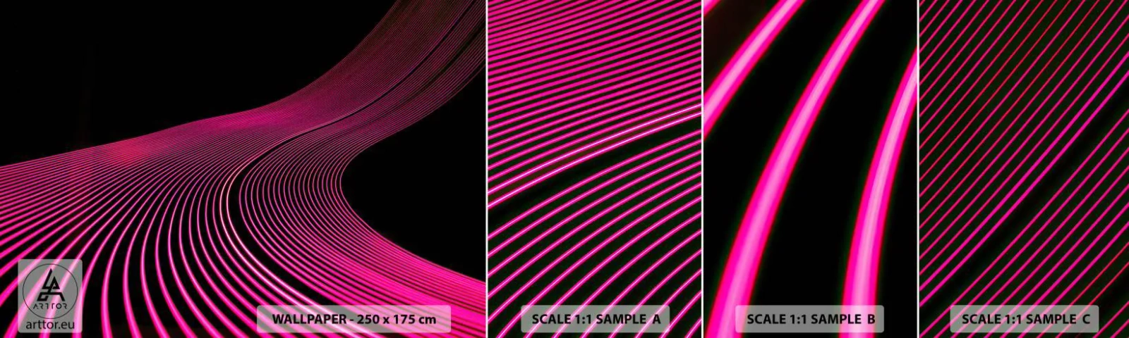 Vzorka samolepiacej fototapety Deluxe Sticker - Bulvár svetla - Čiary, Moderné, Neon - 100x30 cm