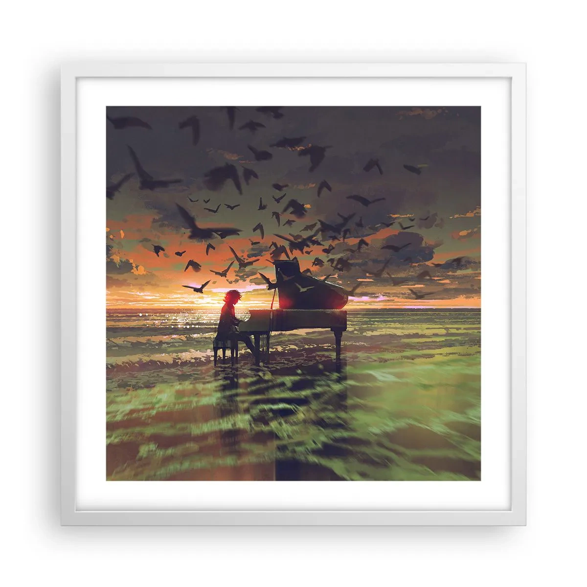 Plagát v bielom ráme - Koncert na piano a vlny - 50x50 cm