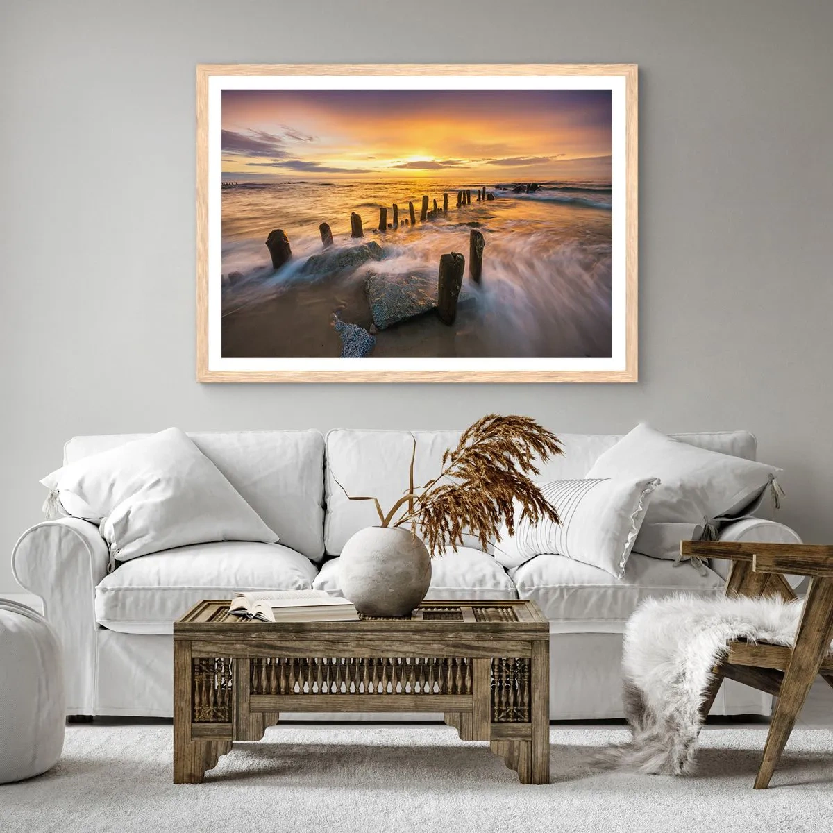 Plagát v ráme zo svetlého duba - Drsná krása Baltského mora - 70x50 cm