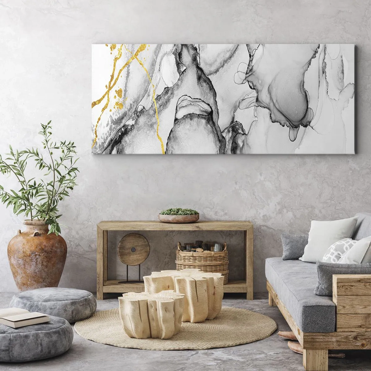 Obraz na plátne - Kompozícia so zlatým motívom - 100x40 cm