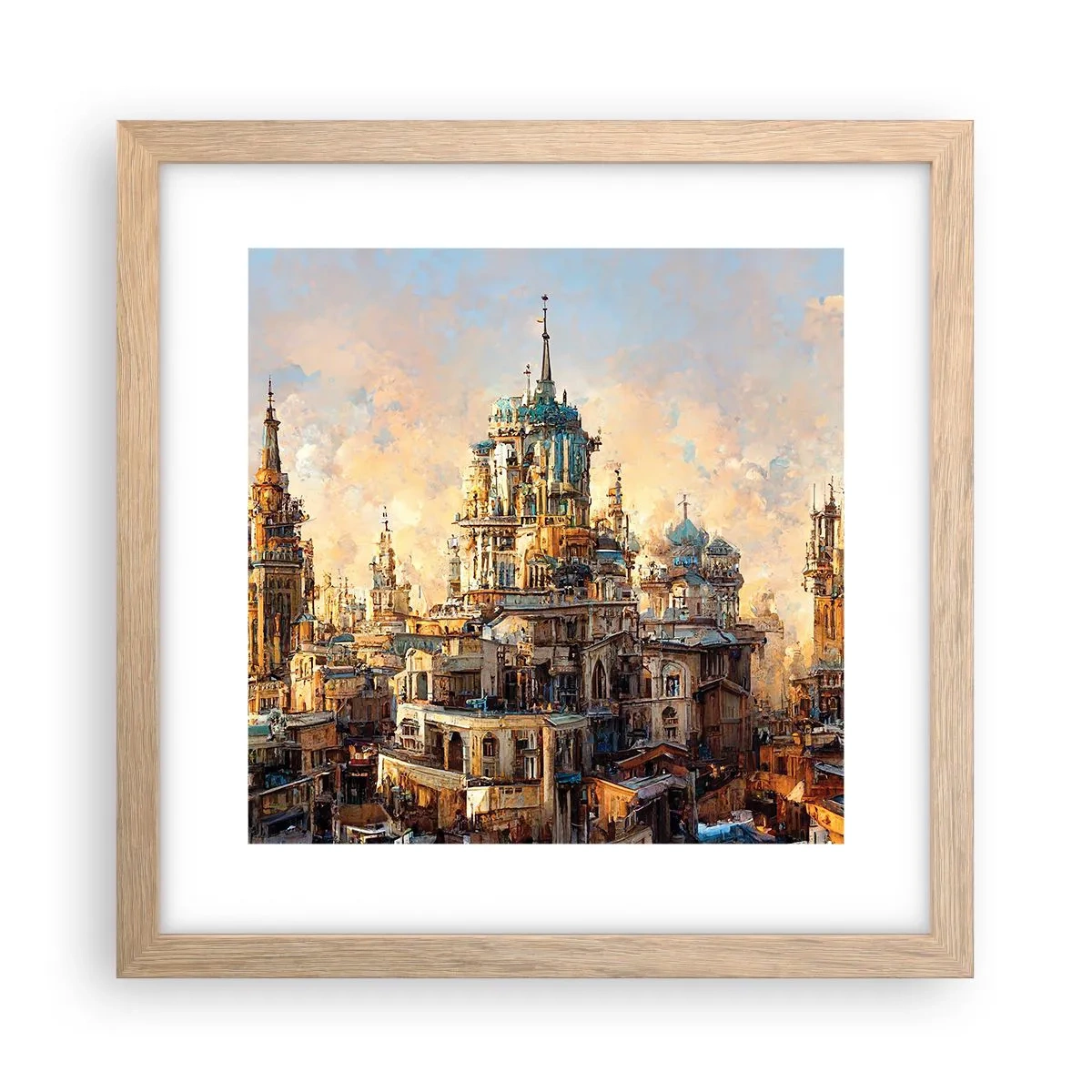 Plagát v ráme zo svetlého duba - Mesto miest - 30x30 cm