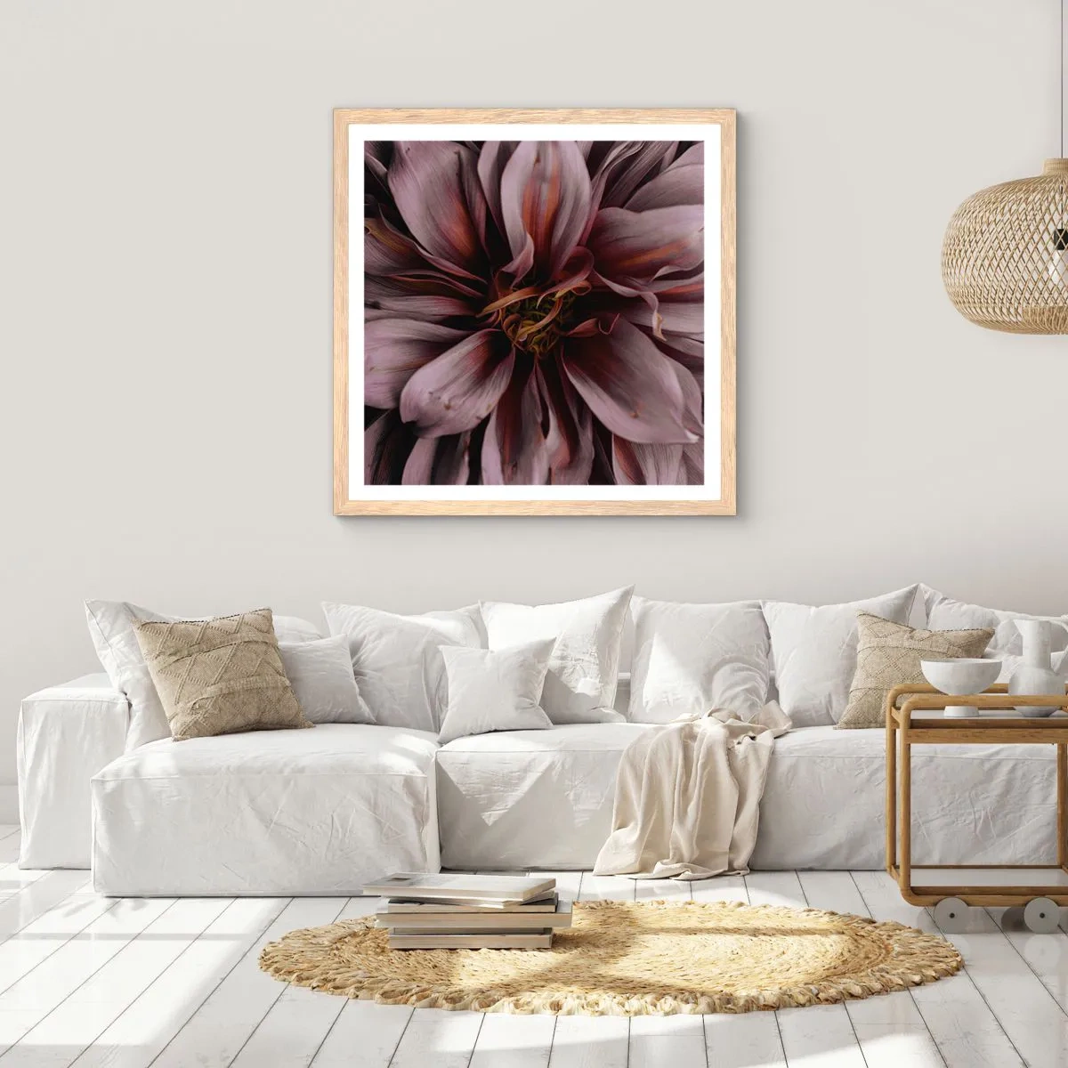 Plagát v ráme zo svetlého duba - Kvetinové srdce - 60x60 cm
