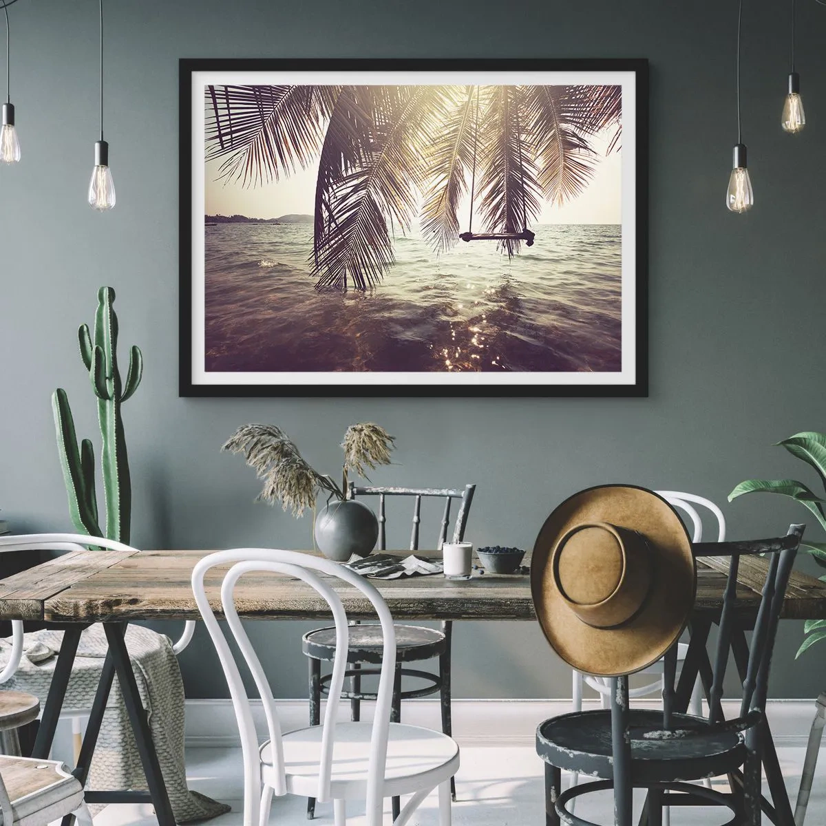 Plagát v čiernom ráme - Hojdať sa ľubovoľne v oblakoch - 100x70 cm