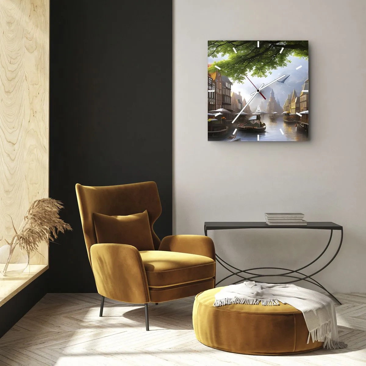 Nástenné hodiny - Holandská mestská krajinka - 40x40 cm