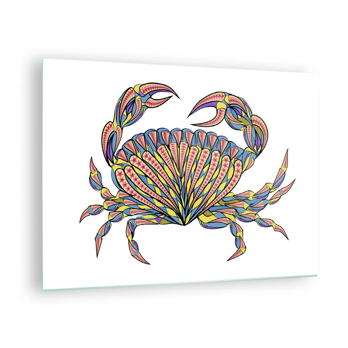 Obraz na skle - Ilustrácia farebného kraba v geometrickom štýle - 70x50cm - Morské klenoty - Moderná nástenná dekorácia do obývacej izby a spálne ARTTOR