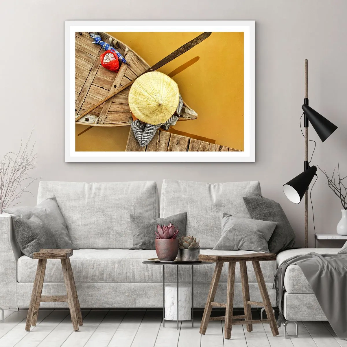 Plagát v bielom ráme - Život na žltej rieke - 70x50 cm