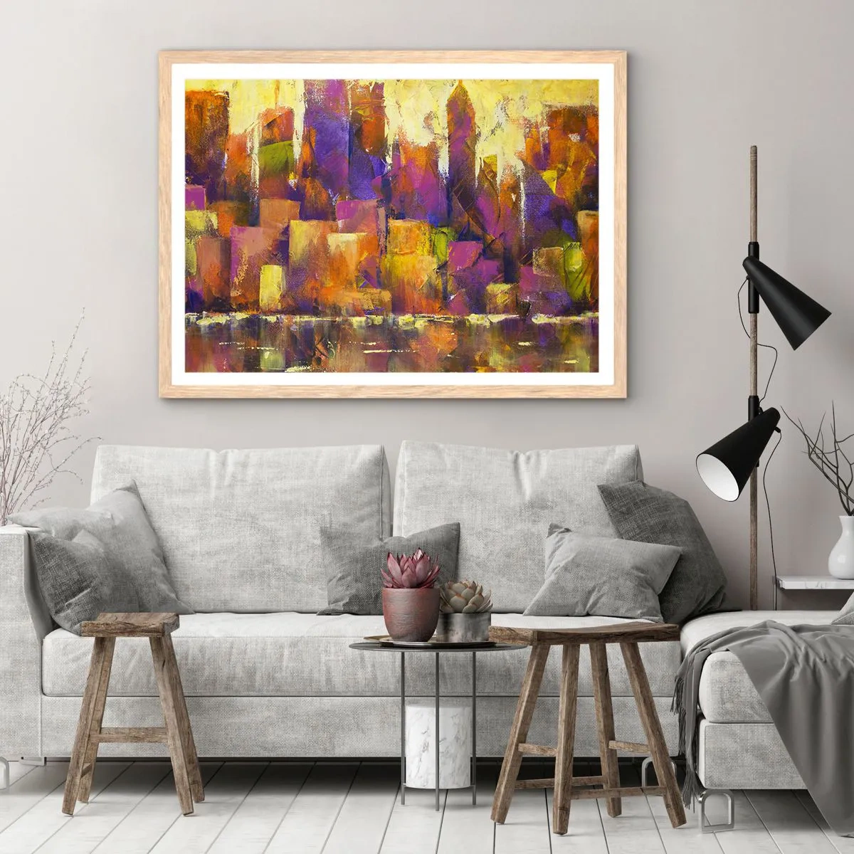 Plagát v ráme zo svetlého duba - Metropolitná kompozícia - 40x30 cm