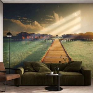 Fototapeta Premium Sand - Vrelé pozvanie - Maledivy, Krajina, Domy na vode - 100x70 cm