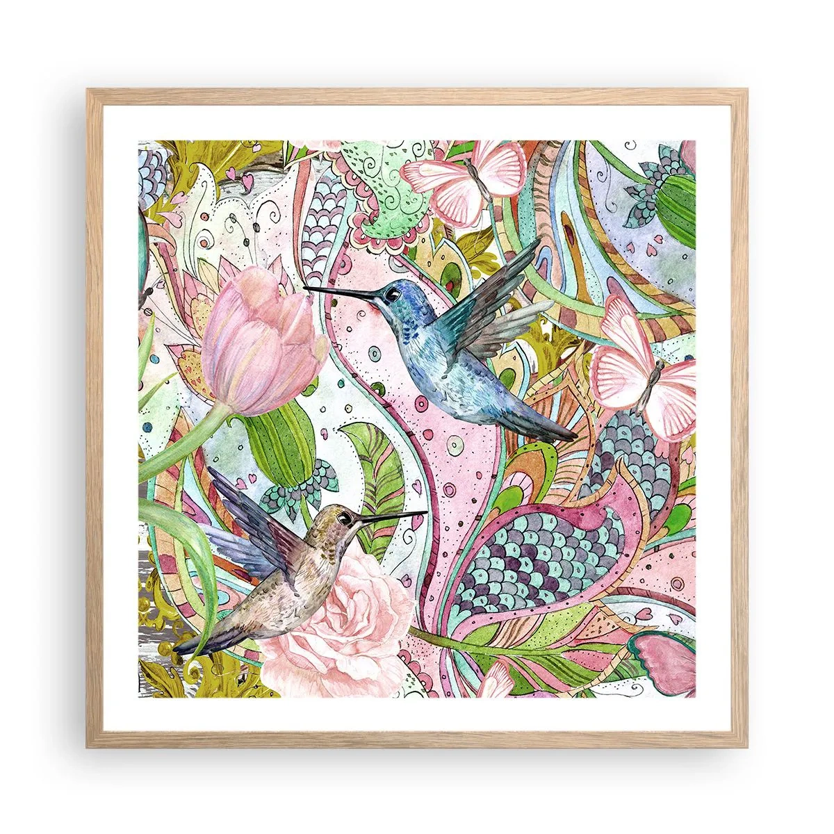 Plagát v ráme zo svetlého duba - Zamotané do lián - 60x60 cm