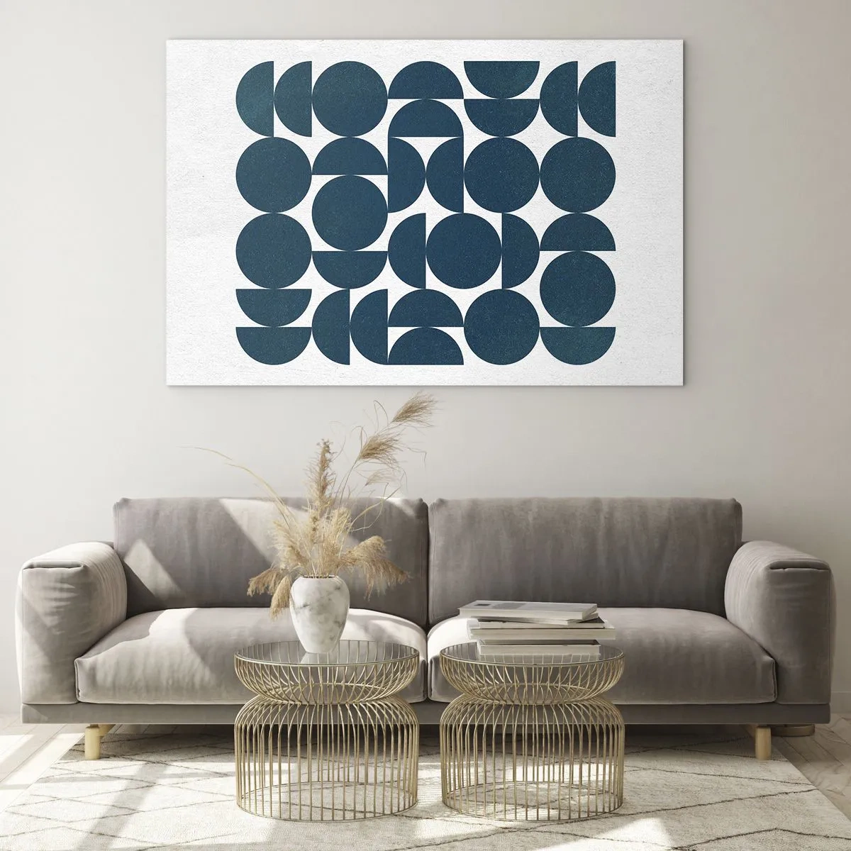 Obraz na skle - Moderná kompozícia z tmavomodrých kruhov a polkruhov - 70x50cm - Kruhy a polkruhy - Moderná nástenná dekorácia do obývacej izby a spálne ARTTOR