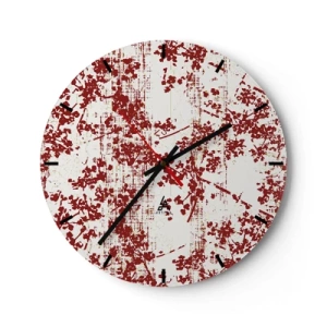 Nástenné hodiny - Červený kvetinový vzor na bielom pozadí vo vintage štýle - 30x30cm - Staré kaliko - Moderná nástenná dekorácia do obývacej izby, kuchyne a spálne ARTTOR