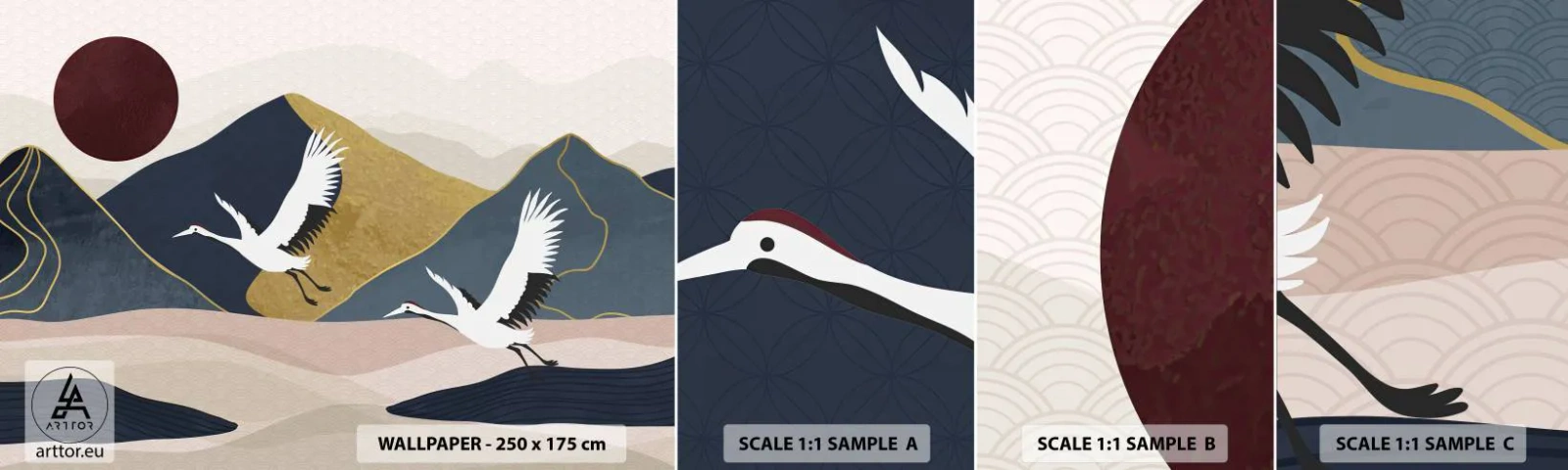 Vzorka Fototapeta Standard Eco - Opäť ubehol ďalší deň - Abstrakcia, Žeriavy, hory - 100x30 cm