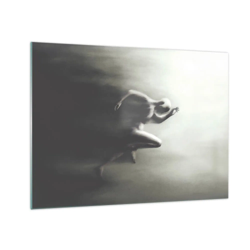 Obraz na skle - Dynamická silueta bežiacej postavy v rozmazanom svetle - 70x50cm - Nezastaviteľný - Moderná nástenná dekorácia do obývacej izby a spálne ARTTOR