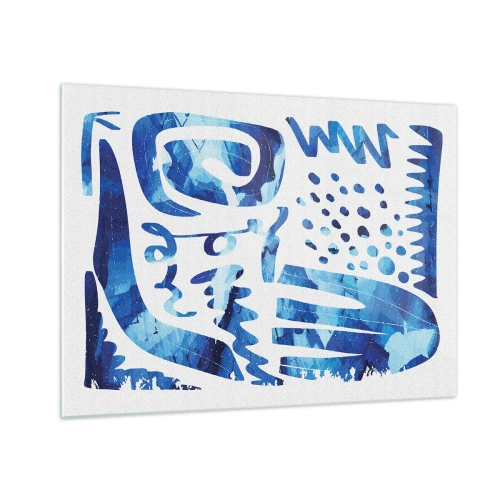 Obraz na skle - Dynamická modrá abstrakcia s geometrickými tvarmi - 70x50cm - Späť ku koreňom - Moderná nástenná dekorácia do obývacej izby a spálne ARTTOR