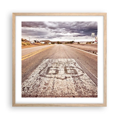 Plagát v ráme zo svetlého duba - Mother Road - americká legenda - 50x50 cm