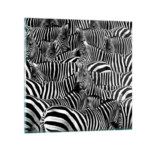 Obraz na skle - Skupinový portrét s pruhmi - 30x30 cm