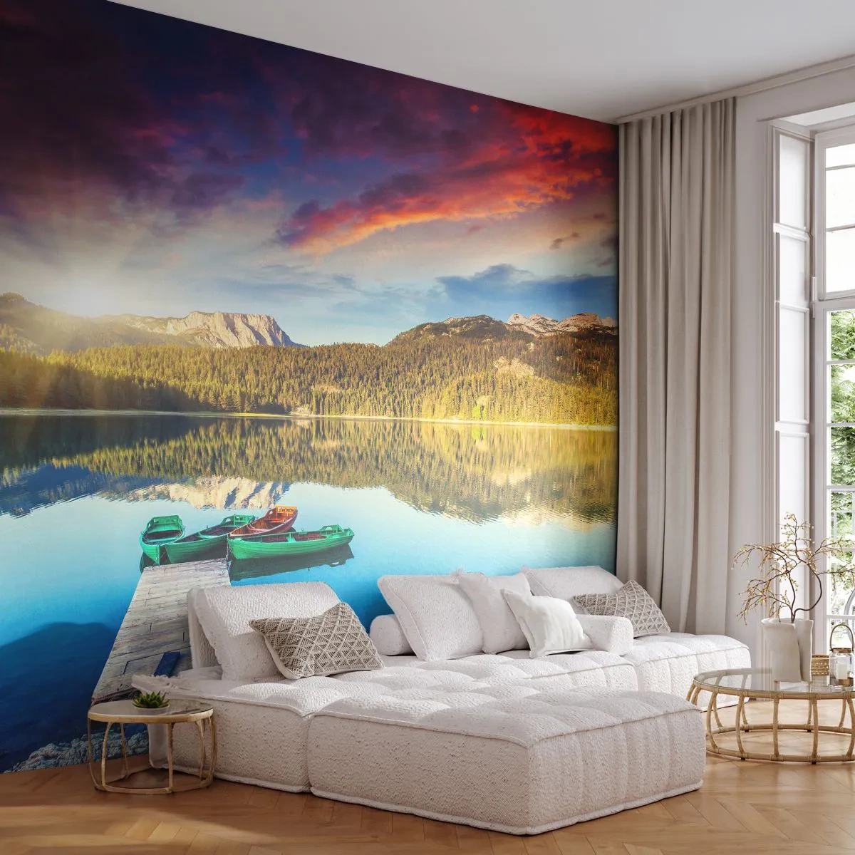 Fototapeta Premium Sand - Pri vode hladkej ako zrkadlo - Krajina, hory, les - 100x70 cm