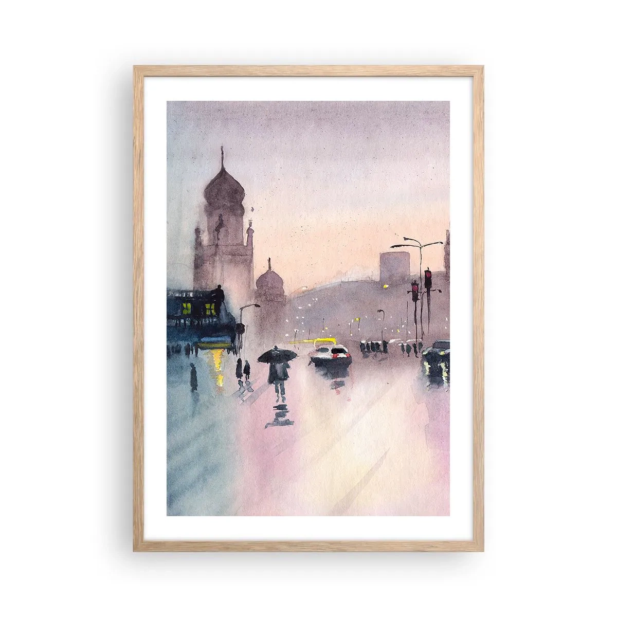 Plagát v ráme zo svetlého duba - V daždivom opare - 50x70 cm
